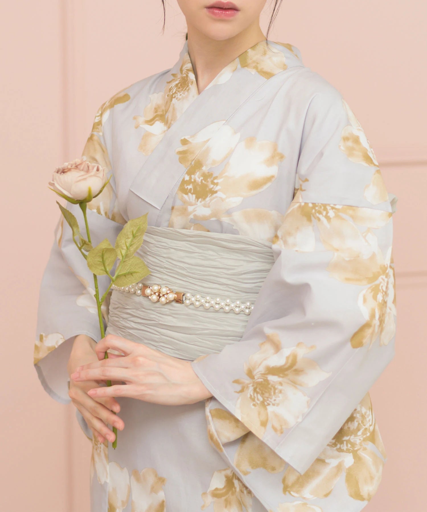 夏恋浴衣 ふわり淡花咲き 4点セット(浴衣・兵児帯・腰紐×2)