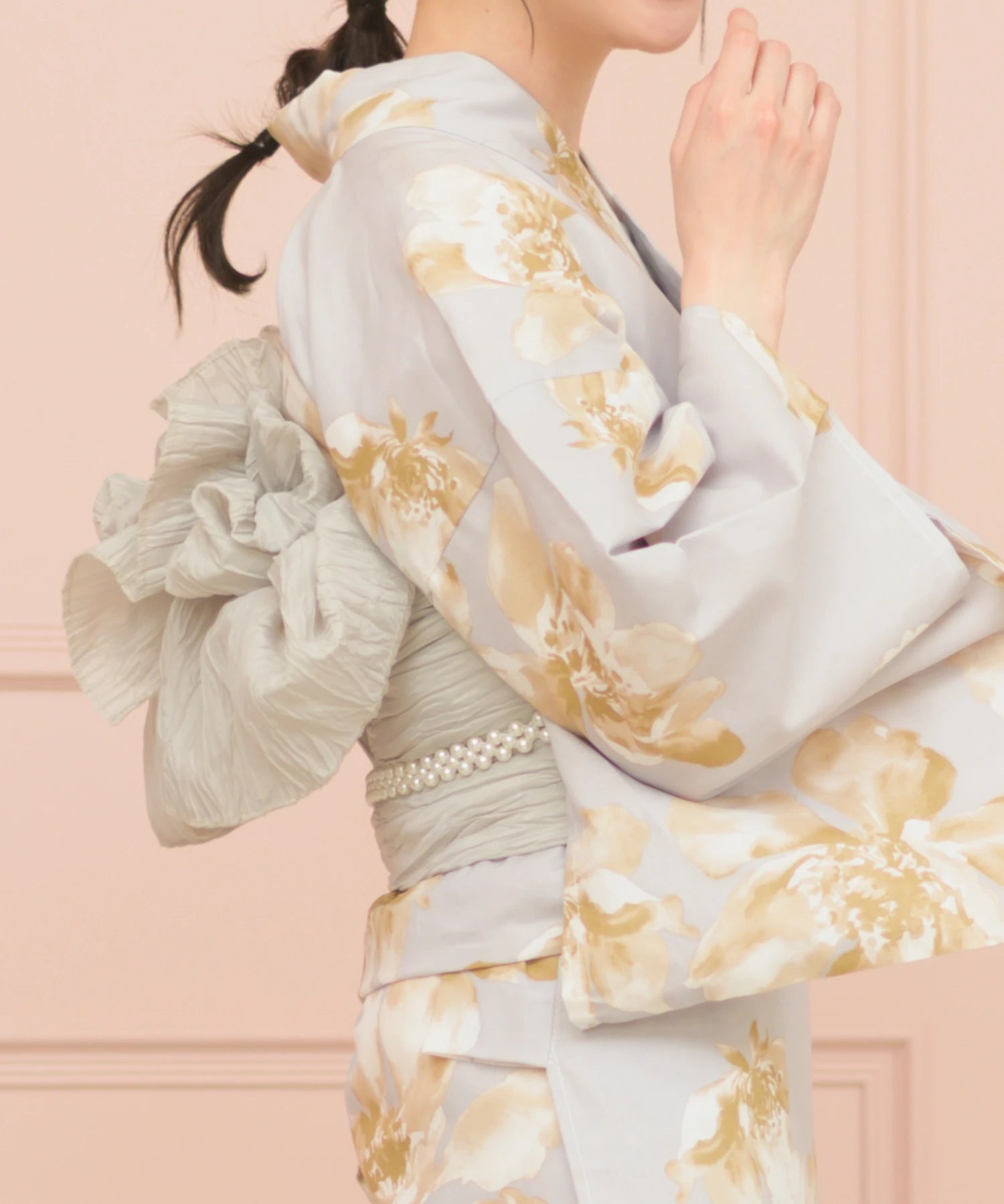 夏恋浴衣 ふわり淡花咲き 4点セット(浴衣・兵児帯・腰紐×2)