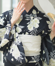 夏宵浴衣 ゆらめき牡丹 4点セット(浴衣・兵児帯・腰紐×2)