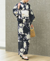 夏宵浴衣 ゆらめき牡丹 下駄付き5点セット(浴衣・兵児帯・腰紐×2・下駄)