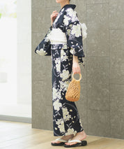 夏宵浴衣 ゆらめき牡丹 下駄付き5点セット(浴衣・兵児帯・腰紐×2・下駄)