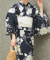 夏宵浴衣 ゆらめき牡丹 4点セット(浴衣・兵児帯・腰紐×2)