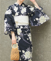 夏宵浴衣 ゆらめき牡丹 4点セット(浴衣・兵児帯・腰紐×2)