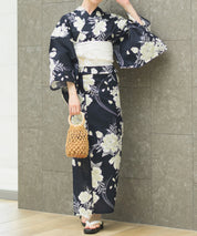 夏宵浴衣 ゆらめき牡丹 下駄付き5点セット(浴衣・兵児帯・腰紐×2・下駄)