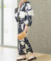 夏宵浴衣 ゆらめき牡丹 下駄付き5点セット(浴衣・兵児帯・腰紐×2・下駄)