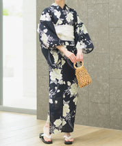 夏宵浴衣 ゆらめき牡丹 下駄付き5点セット(浴衣・兵児帯・腰紐×2・下駄)