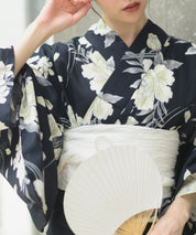 夏宵浴衣 ゆらめき牡丹 4点セット(浴衣・兵児帯・腰紐×2)