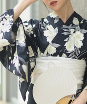 夏宵浴衣 ゆらめき牡丹 4点セット(浴衣・兵児帯・腰紐×2)