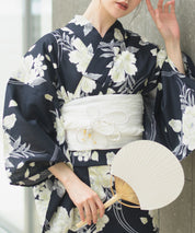 夏宵浴衣 ゆらめき牡丹 4点セット(浴衣・兵児帯・腰紐×2)