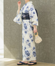 夏宵浴衣 艶麗深椿 下駄付き5点セット(浴衣・兵児帯・腰紐×2・下駄)