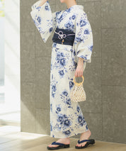 夏宵浴衣 艶麗深椿 下駄付き5点セット(浴衣・兵児帯・腰紐×2・下駄)