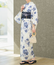 夏宵浴衣 艶麗深椿 下駄付き5点セット(浴衣・兵児帯・腰紐×2・下駄)