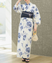 夏宵浴衣 艶麗深椿 下駄付き5点セット(浴衣・兵児帯・腰紐×2・下駄)