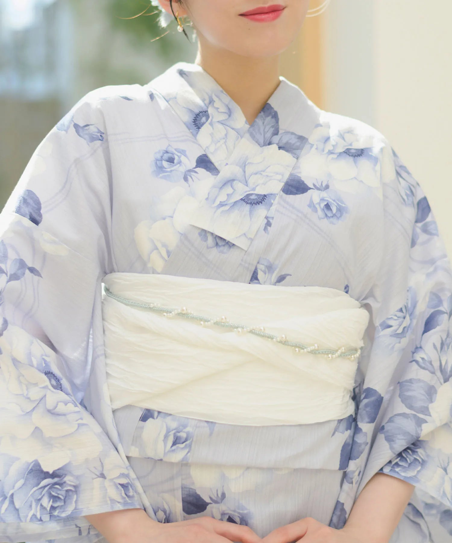 夏宵浴衣 花麗流れ 4点セット(浴衣・兵児帯・腰紐×2)