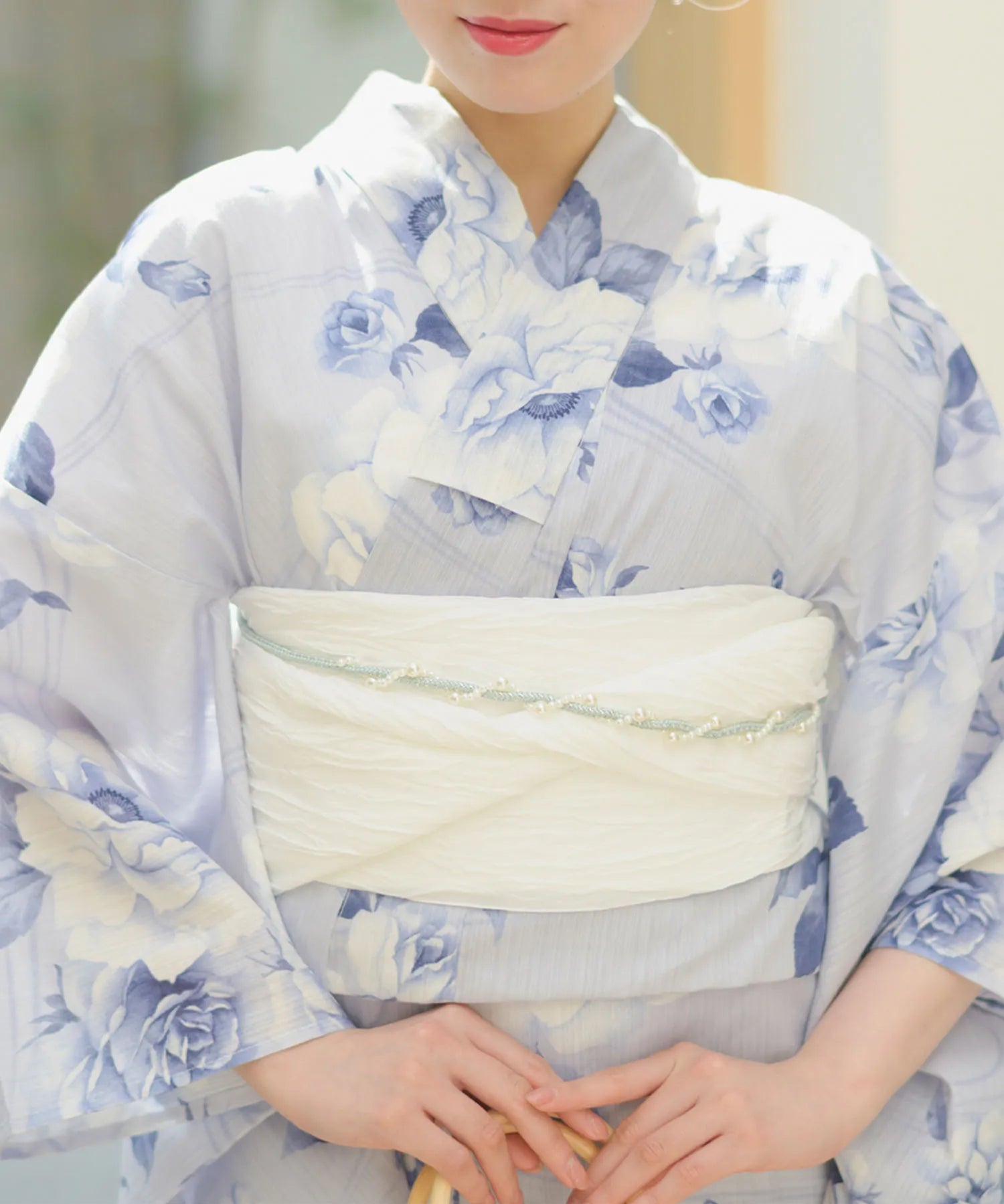 夏宵浴衣 花麗流れ 4点セット(浴衣・兵児帯・腰紐×2)