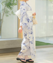 夏宵浴衣 花麗流れ 下駄付き5点セット(浴衣・兵児帯・腰紐×2・下駄)