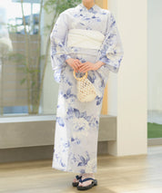 夏宵浴衣 花麗流れ 下駄付き5点セット(浴衣・兵児帯・腰紐×2・下駄)