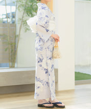 夏宵浴衣 花麗流れ 下駄付き5点セット(浴衣・兵児帯・腰紐×2・下駄)