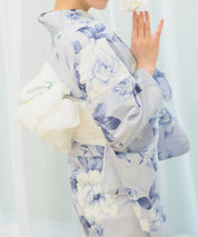 夏宵浴衣 花麗流れ 4点セット(浴衣・兵児帯・腰紐×2)