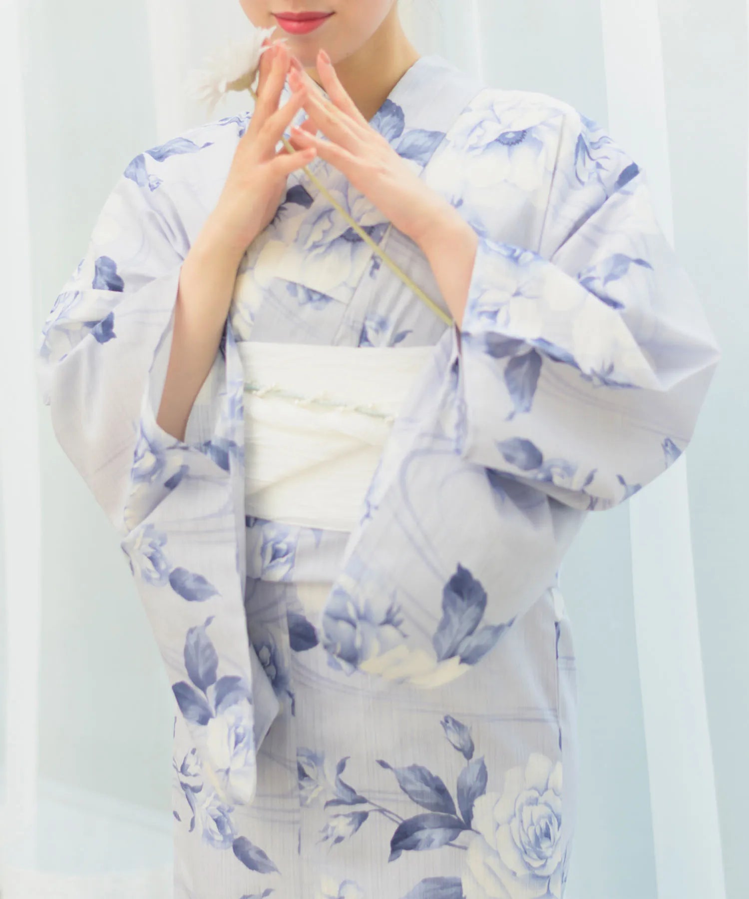 夏宵浴衣 花麗流れ 4点セット(浴衣・兵児帯・腰紐×2)