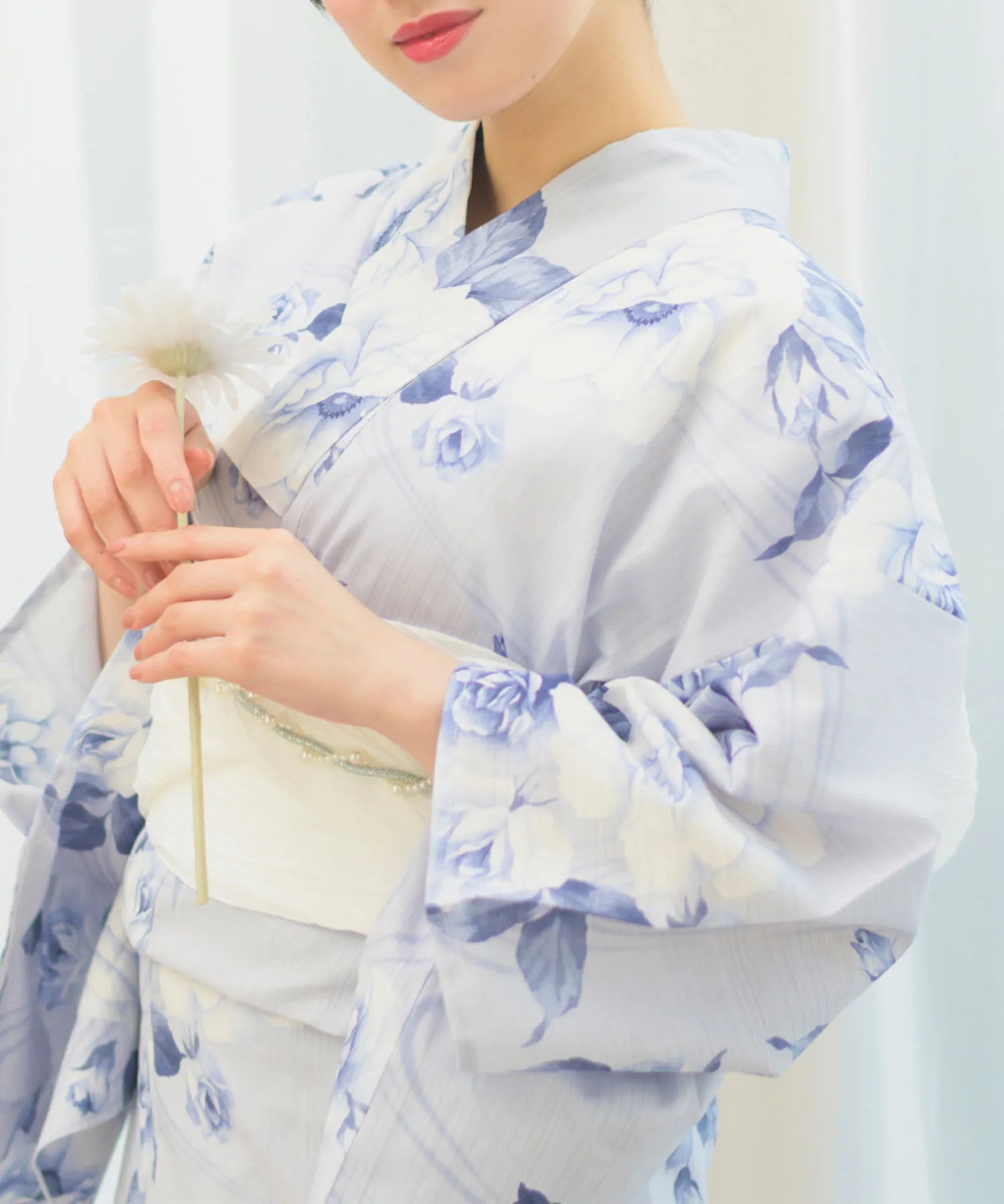 夏宵浴衣 花麗流れ 4点セット(浴衣・兵児帯・腰紐×2)