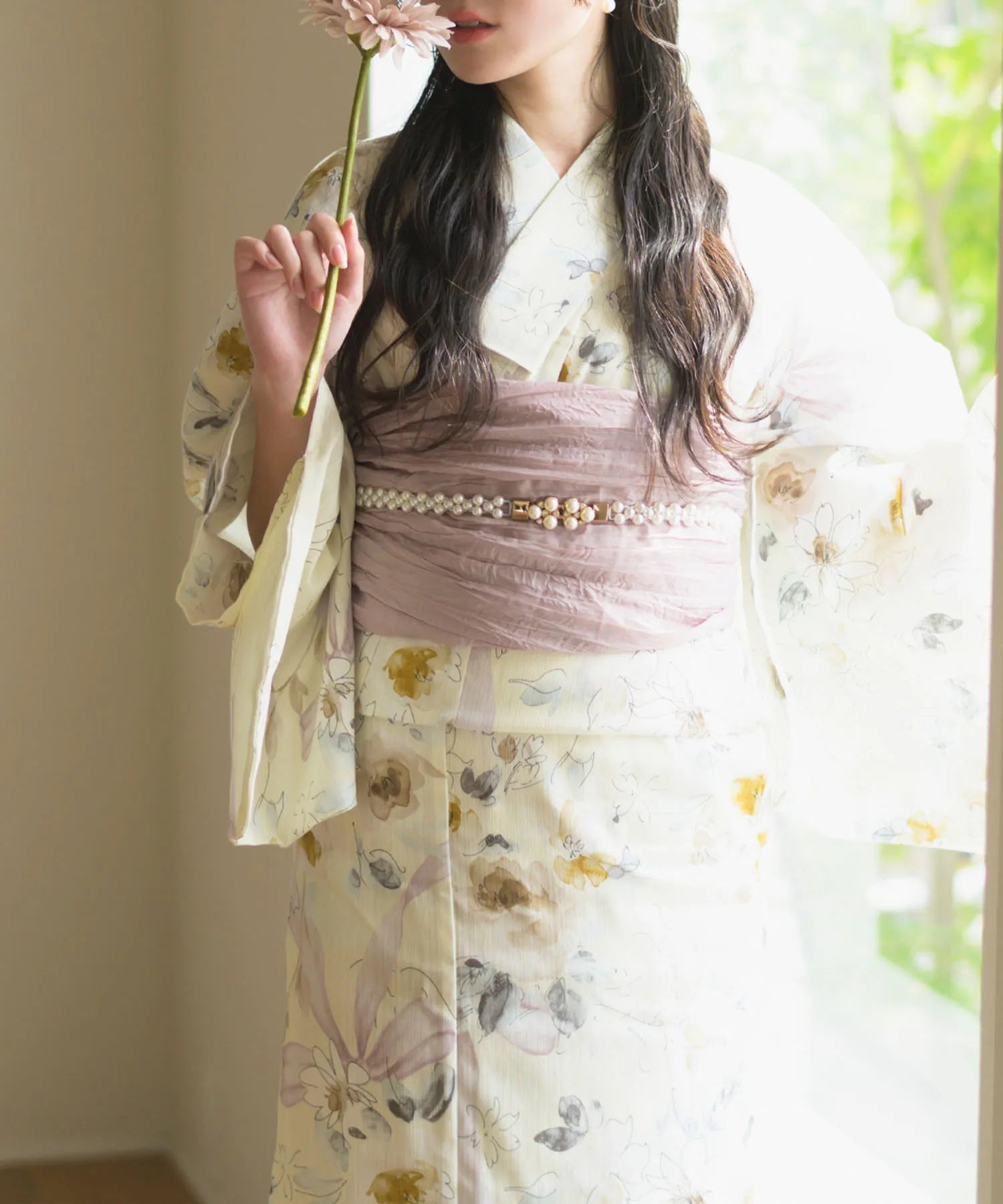 夏宵浴衣 ミルキーリボンの花奏 4点セット(浴衣・兵児帯・腰紐×2)