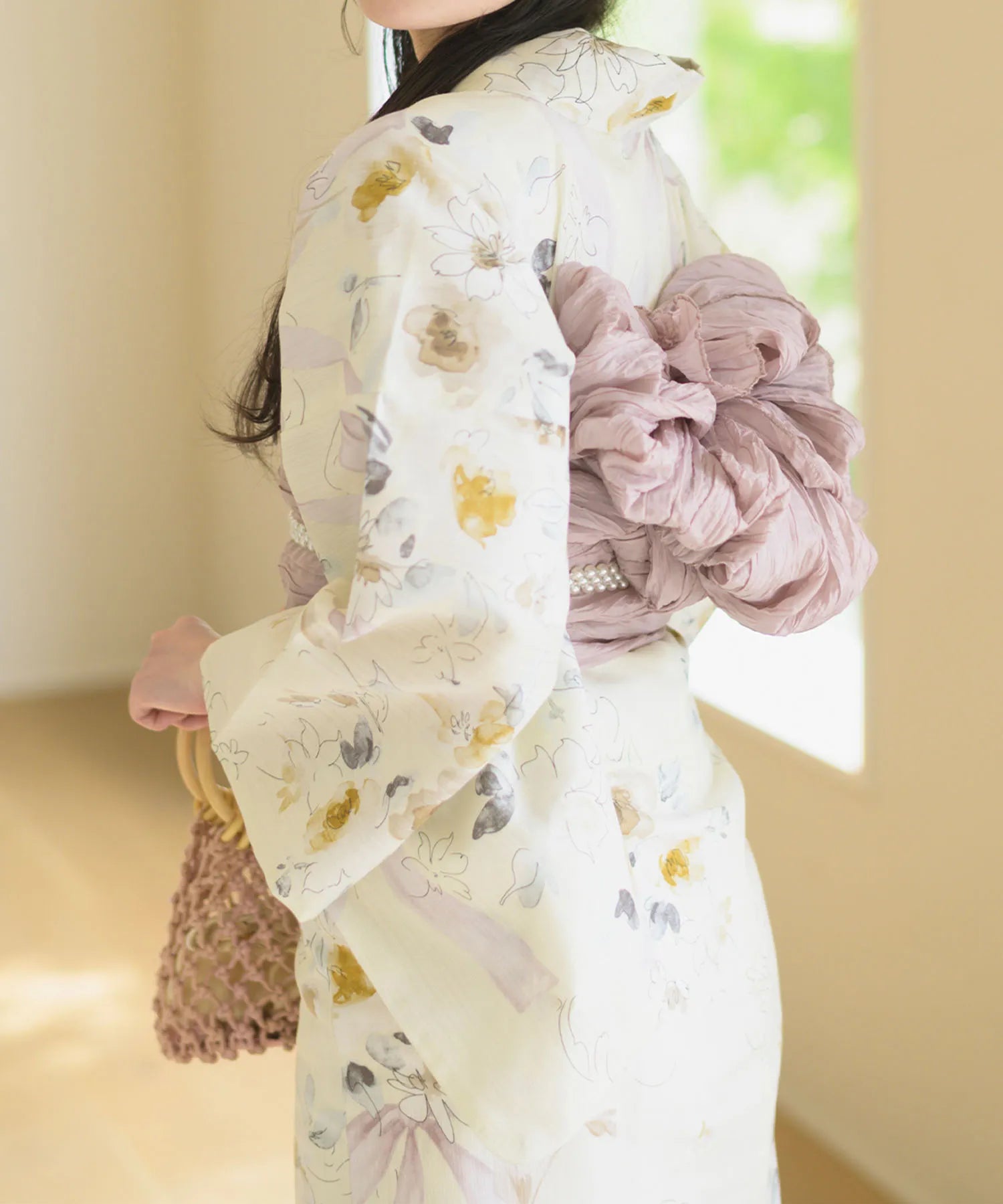 夏宵浴衣 ミルキーリボンの花奏 4点セット(浴衣・兵児帯・腰紐×2)