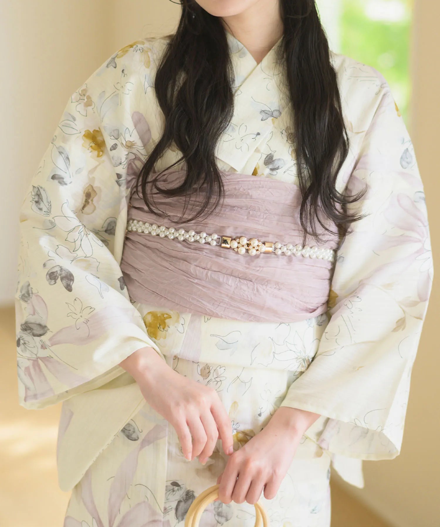 夏宵浴衣 ミルキーリボンの花奏 4点セット(浴衣・兵児帯・腰紐×2)