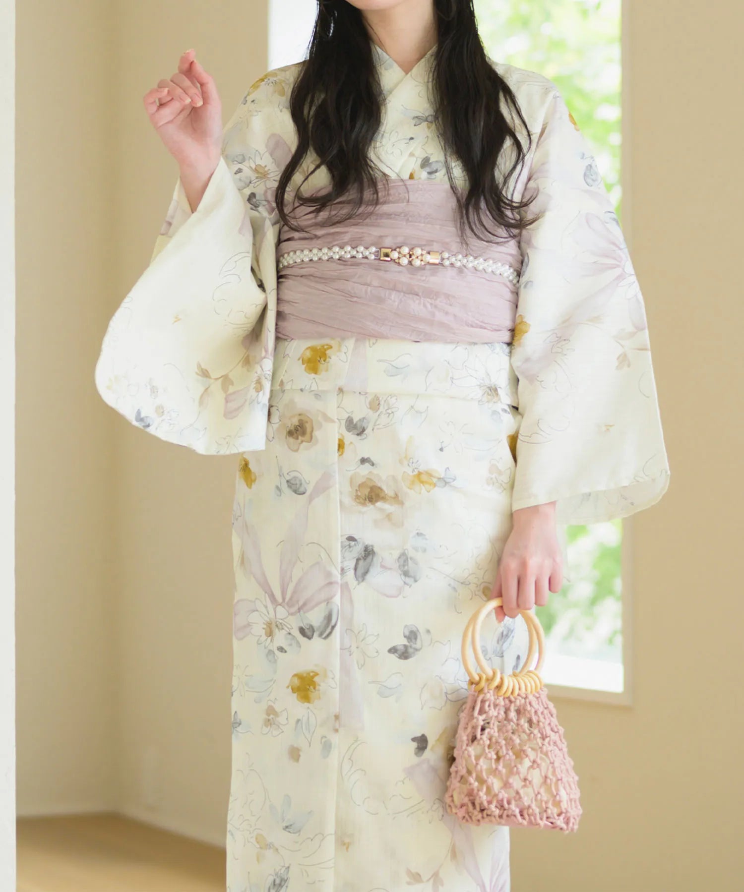 夏宵浴衣 ミルキーリボンの花奏 4点セット(浴衣・兵児帯・腰紐×2)