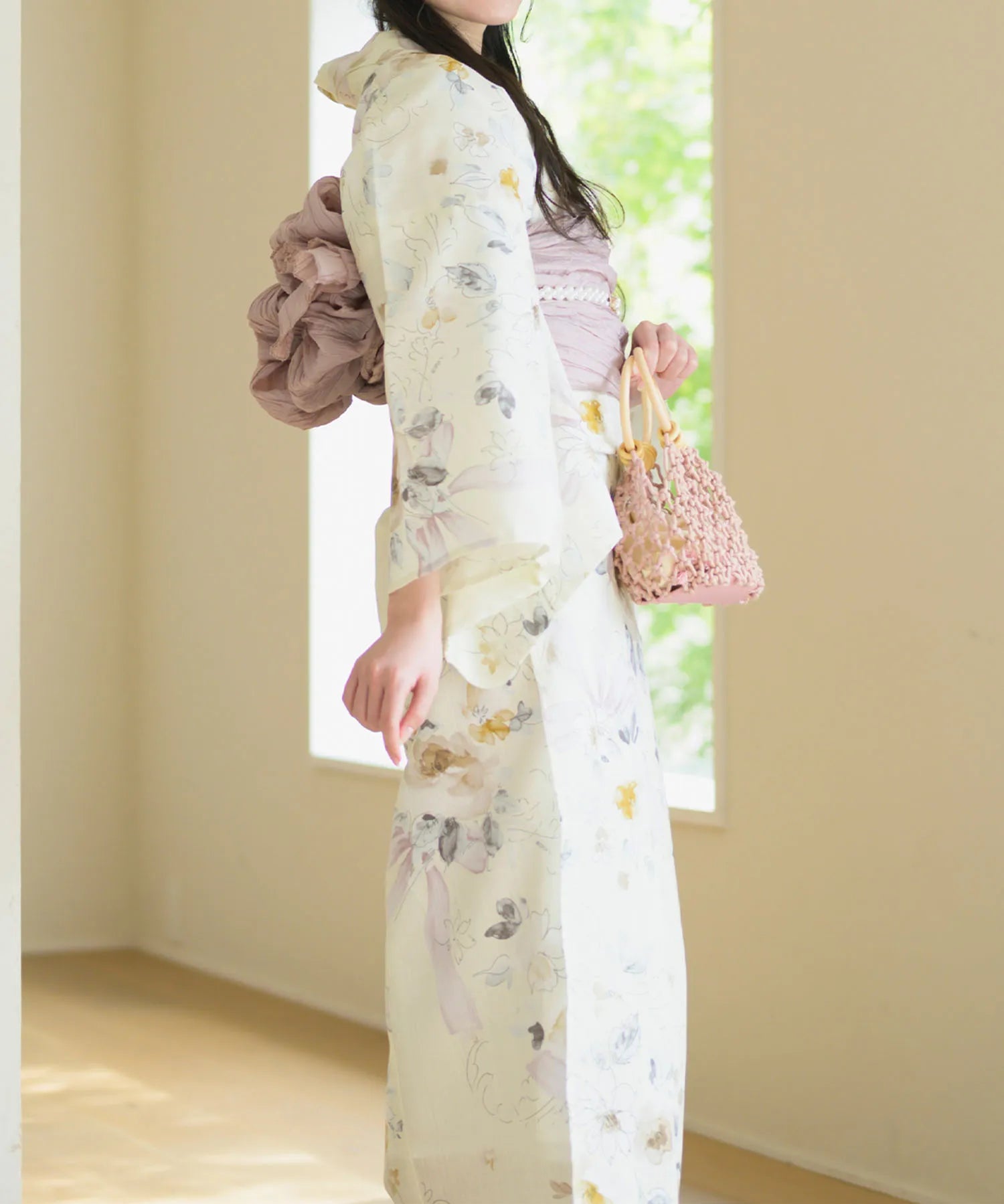 夏宵浴衣 ミルキーリボンの花奏 4点セット(浴衣・兵児帯・腰紐×2)