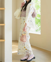 夏宵浴衣 ミルキーリボンの花奏 下駄付き5点セット(浴衣・兵児帯・腰紐×2・下駄)