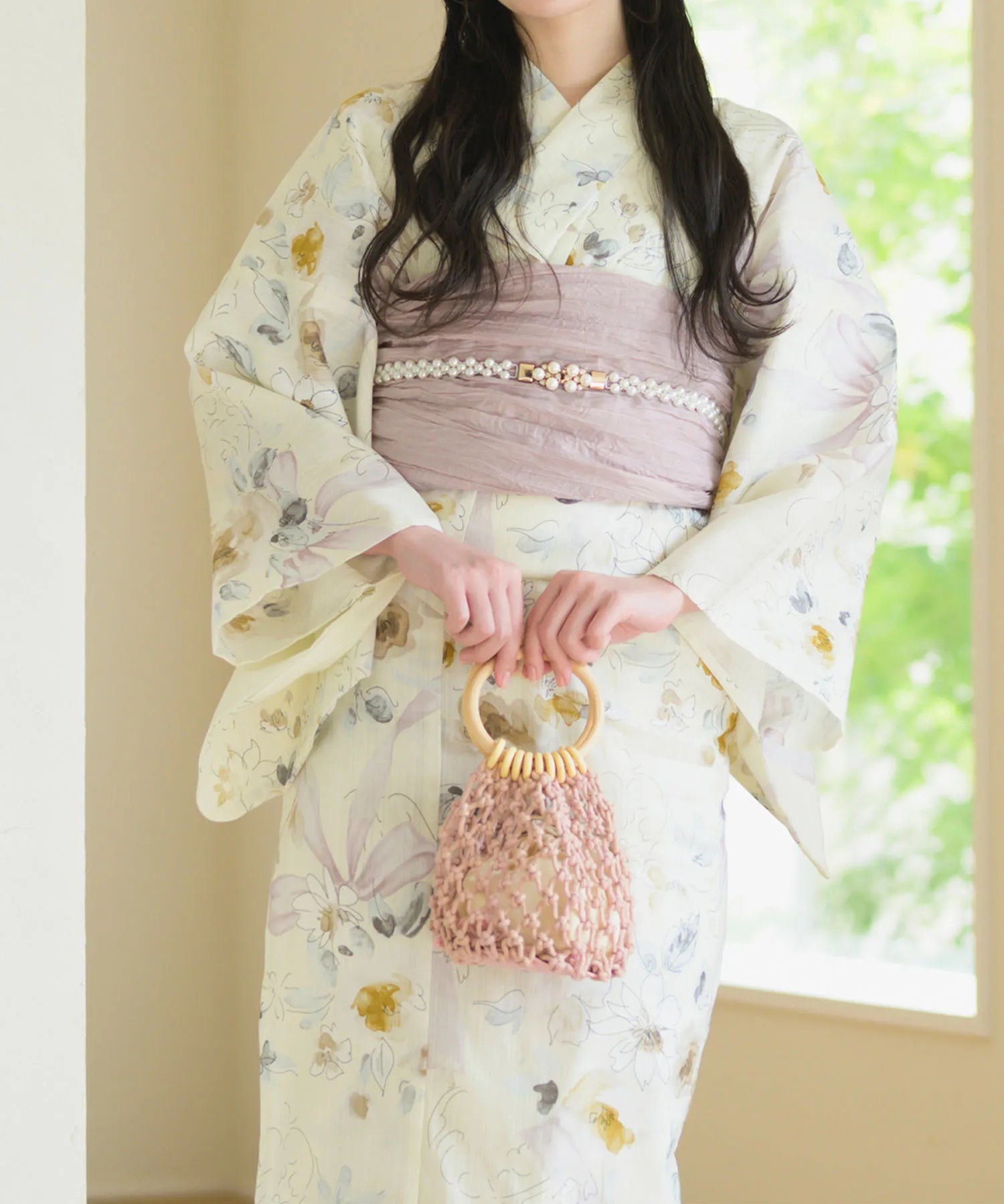 夏宵浴衣 ミルキーリボンの花奏 4点セット(浴衣・兵児帯・腰紐×2)