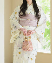 夏宵浴衣 ミルキーリボンの花奏 4点セット(浴衣・兵児帯・腰紐×2)