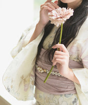 夏宵浴衣 ミルキーリボンの花奏 4点セット(浴衣・兵児帯・腰紐×2)