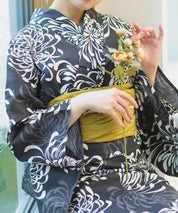 夏宵浴衣 月影の菊詩 4点セット(浴衣・兵児帯・腰紐×2)