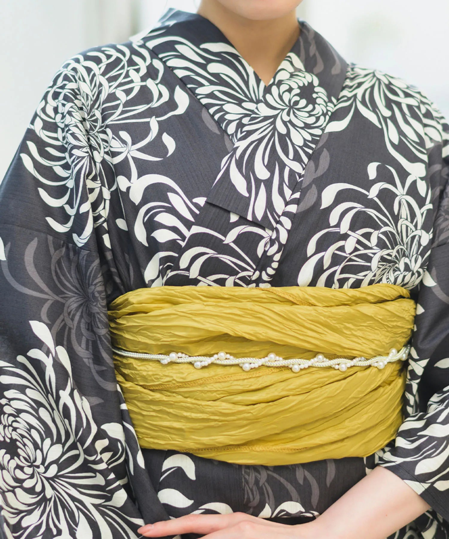 夏宵浴衣 月影の菊詩 4点セット(浴衣・兵児帯・腰紐×2)