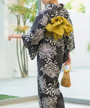 夏宵浴衣 月影の菊詩 4点セット(浴衣・兵児帯・腰紐×2)