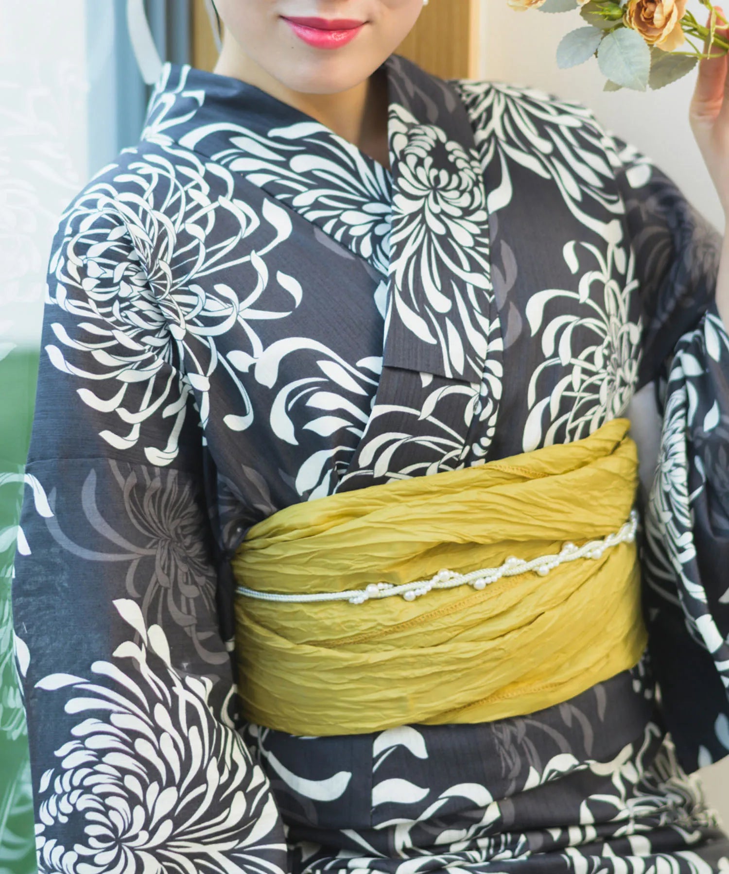 夏宵浴衣 月影の菊詩 4点セット(浴衣・兵児帯・腰紐×2)