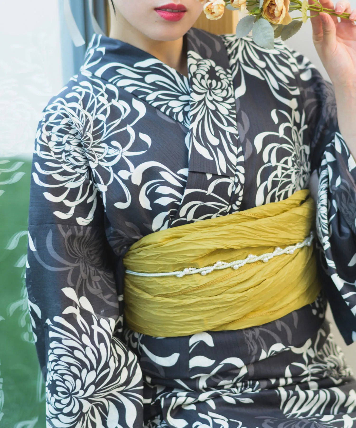 夏宵浴衣 月影の菊詩 4点セット(浴衣・兵児帯・腰紐×2)