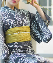 夏宵浴衣 月影の菊詩 4点セット(浴衣・兵児帯・腰紐×2)