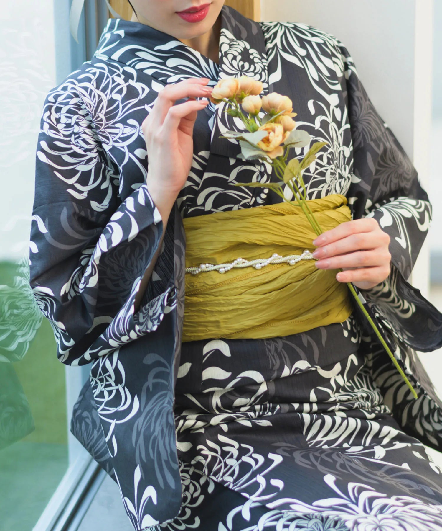 夏宵浴衣 月影の菊詩 4点セット(浴衣・兵児帯・腰紐×2)