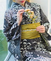 夏宵浴衣 月影の菊詩 4点セット(浴衣・兵児帯・腰紐×2)