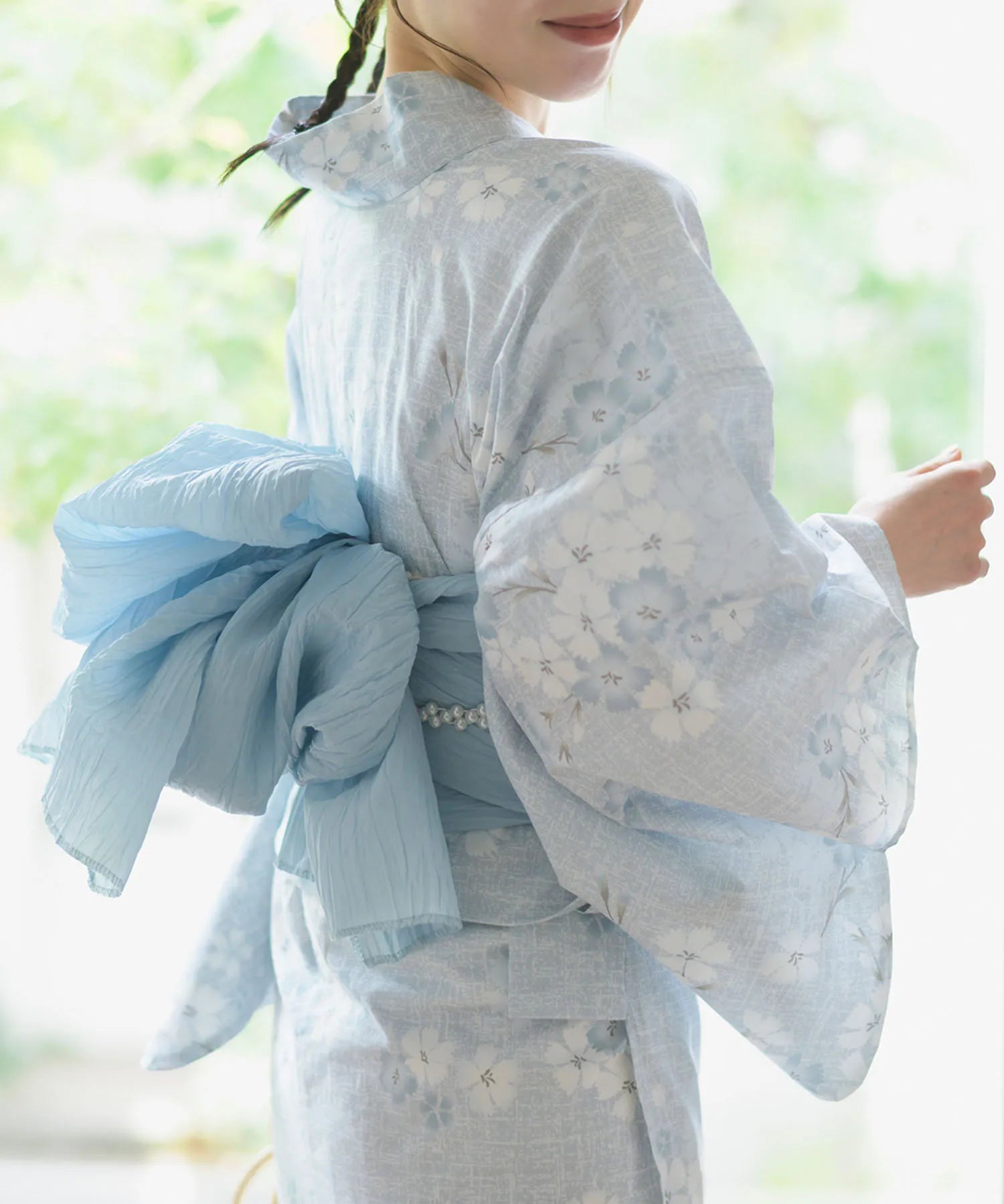 夏花浴衣 水涼撫子 4点セット(浴衣・兵児帯・腰紐×2)