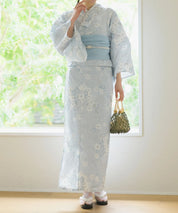 夏花浴衣 水涼撫子 下駄付き5点セット(浴衣・兵児帯・腰紐×2・下駄)