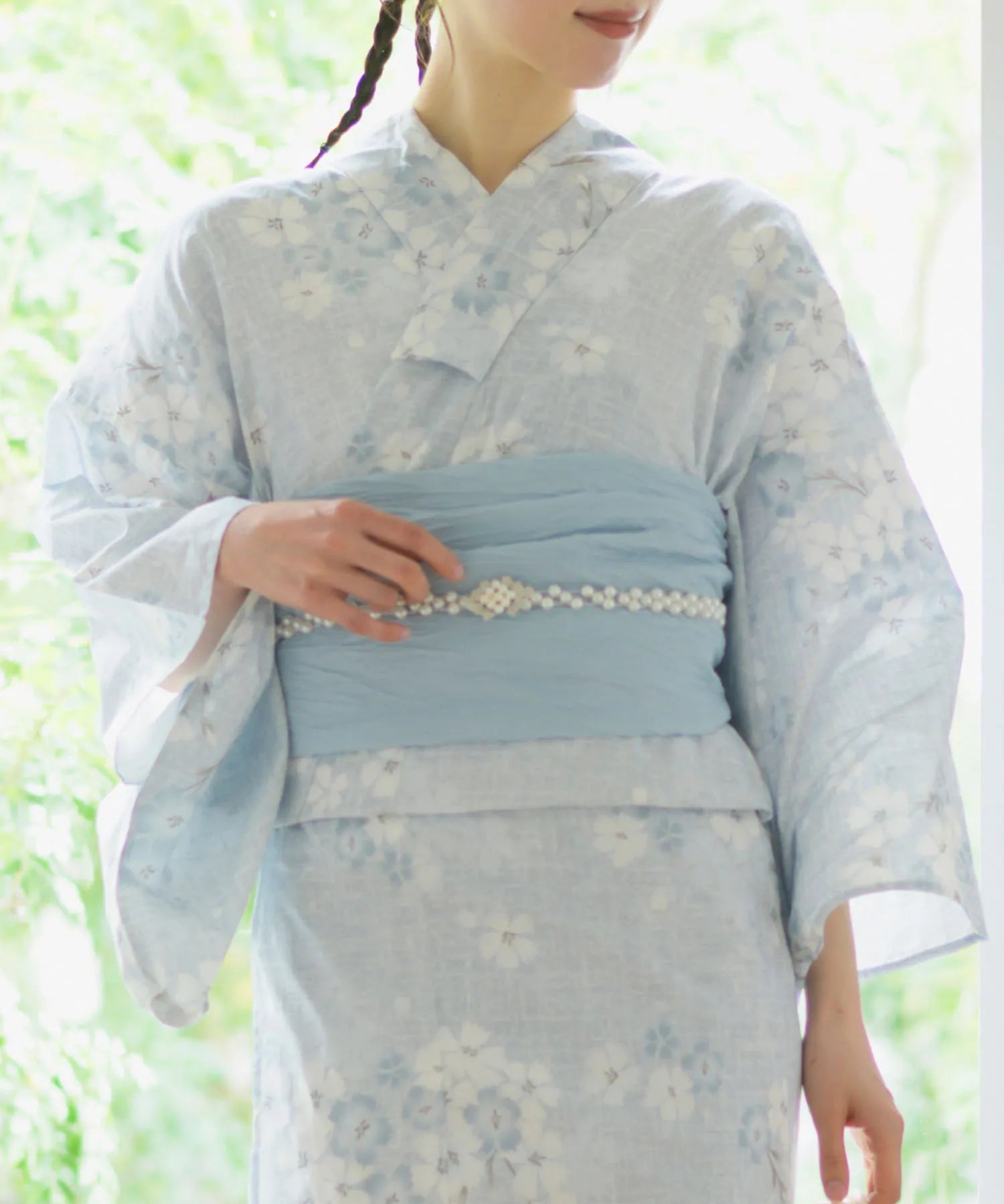 夏花浴衣 水涼撫子 4点セット(浴衣・兵児帯・腰紐×2)