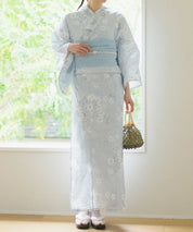 夏花浴衣 水涼撫子 下駄付き5点セット(浴衣・兵児帯・腰紐×2・下駄)