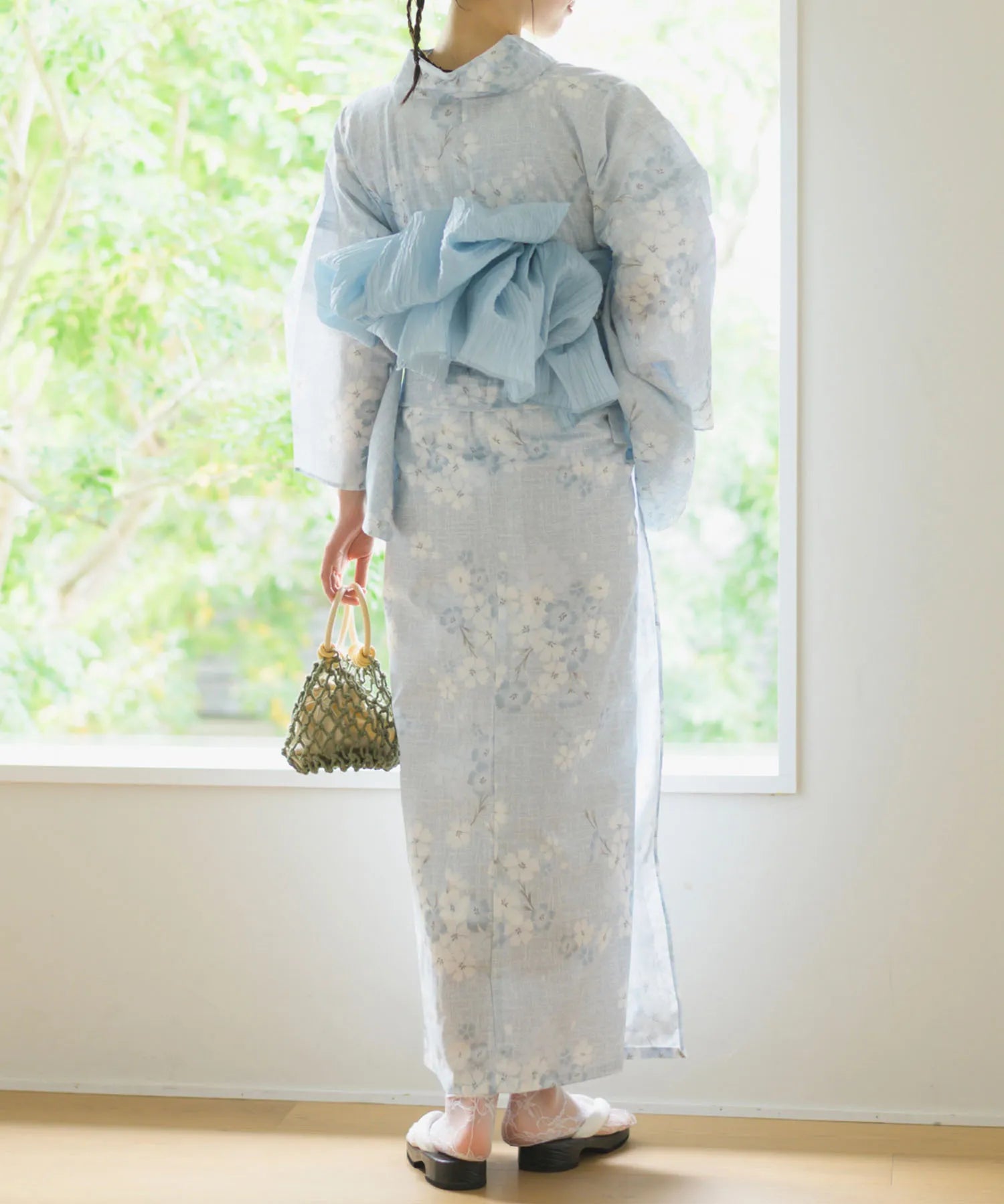 夏花浴衣 水涼撫子 下駄付き5点セット(浴衣・兵児帯・腰紐×2・下駄)