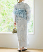 夏花浴衣 水涼撫子 下駄付き5点セット(浴衣・兵児帯・腰紐×2・下駄)