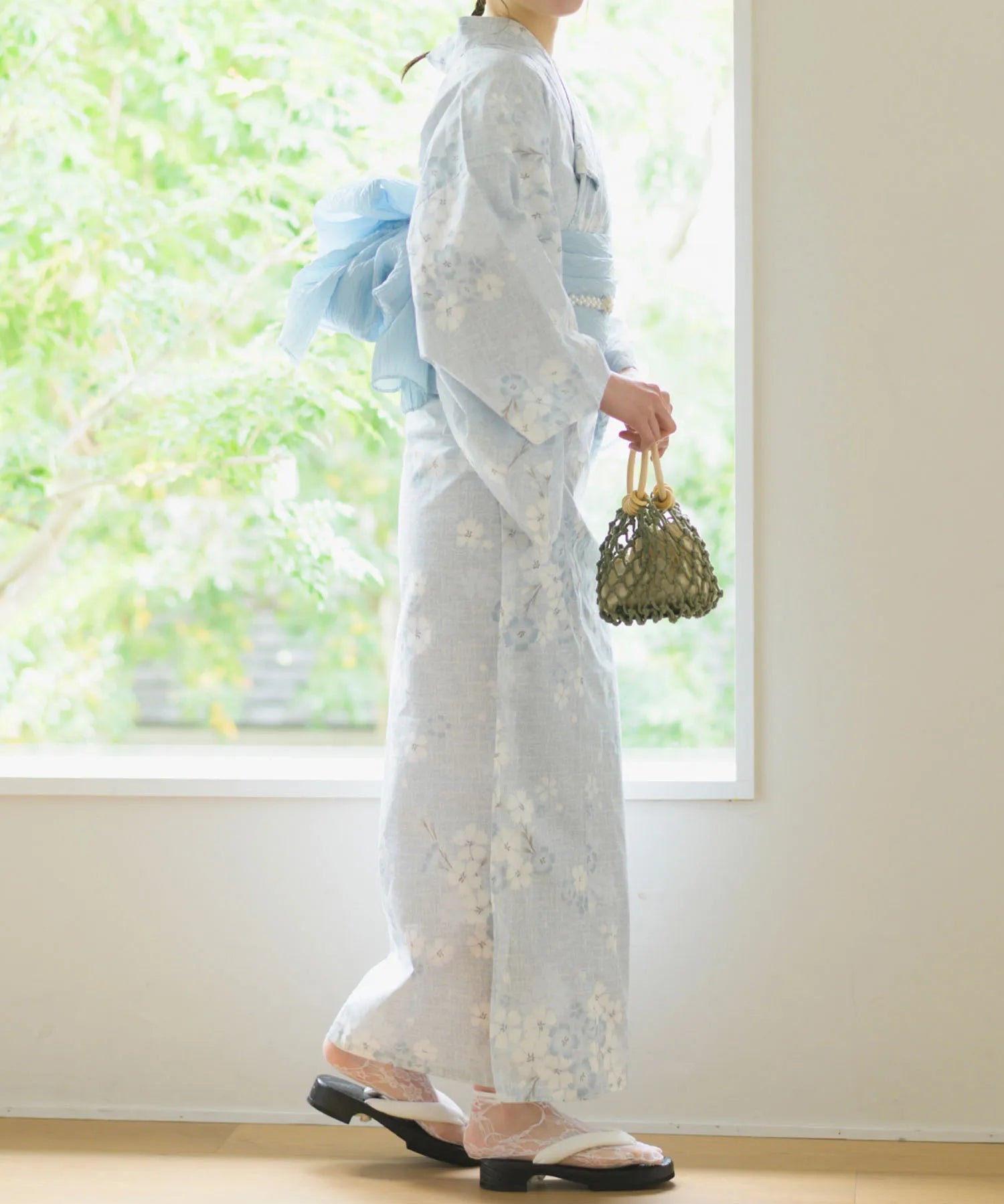 夏花浴衣 水涼撫子 下駄付き5点セット(浴衣・兵児帯・腰紐×2・下駄)