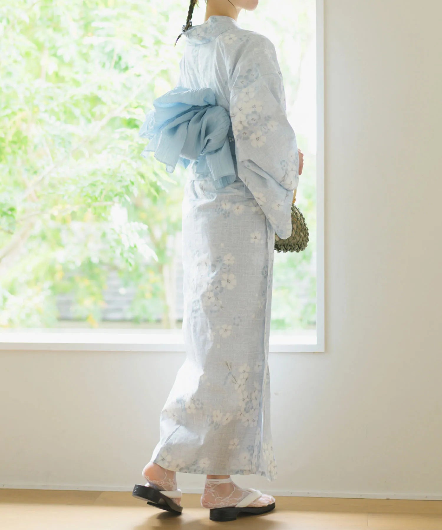 夏花浴衣 水涼撫子 下駄付き5点セット(浴衣・兵児帯・腰紐×2・下駄)